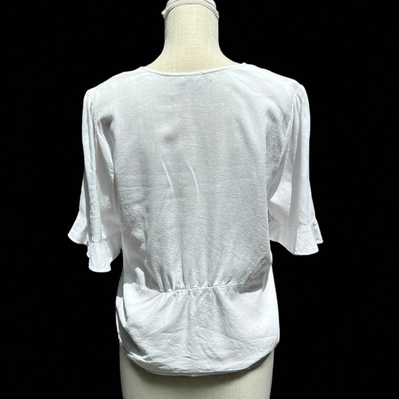 🌻Madewell White V-Neck Linen Blend Peplum Popover Top Size 10 - Picture 4 of 8